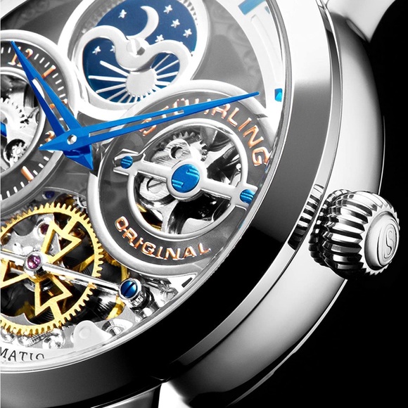 Stührling Original Mens Watch Stainless Steel Automatic, Silver Skeleton Watch - Picture 3 of 5